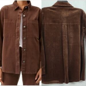 Eileen Fisher Organic Cotton Stretch Corduroy Jacket  Brown XXS Oversized